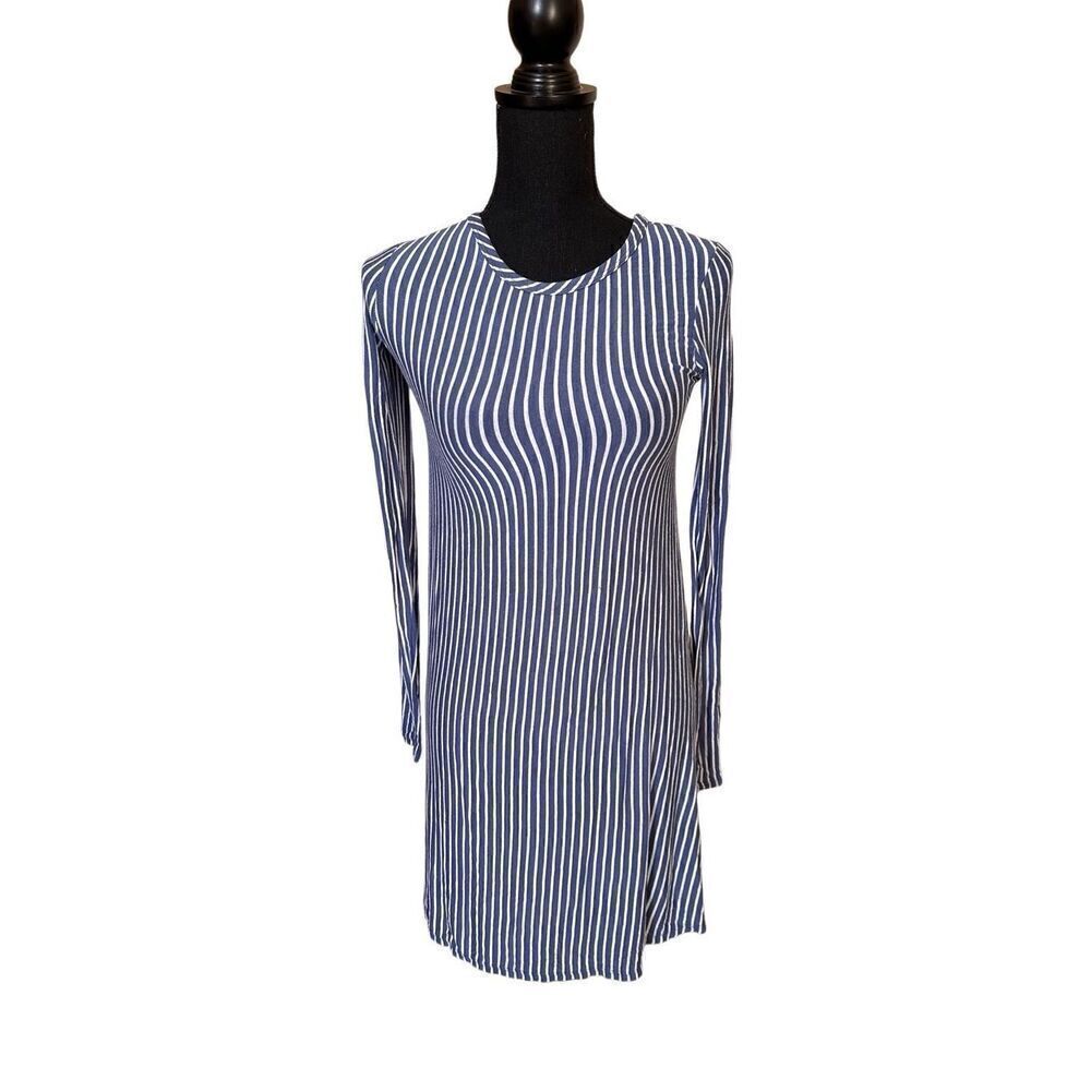 Pinc Blue & White Striped Midi Tunic Dress Small
